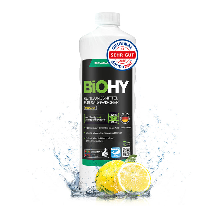 BiOHY cleaning agent for vacuum wipers, cleaners for wet and dry vacuum cleaners, floor care products, organic cleaners