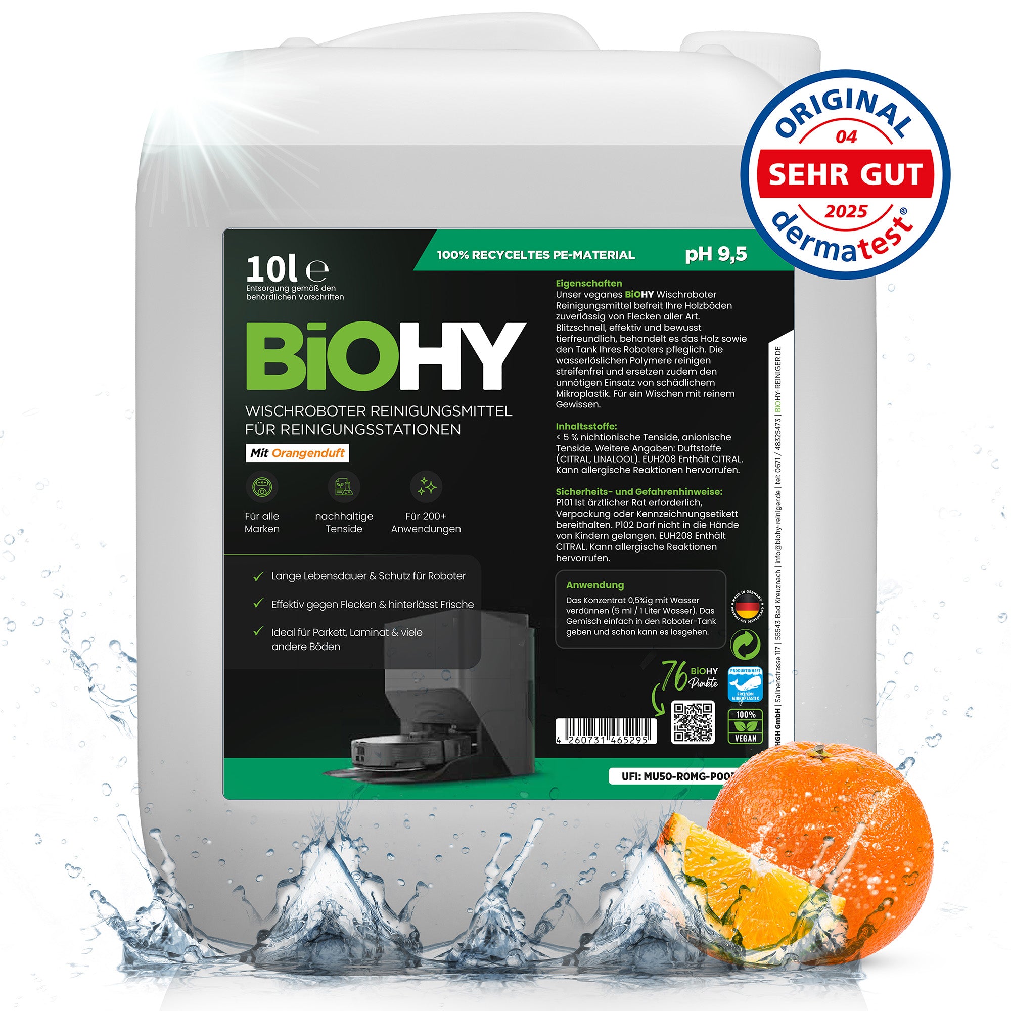 BiOHY Wischroboter Reinigungsmittel für Reinigungsstationen, Reiniger für Wischroboter, Nicht schmäumender Bodenreiniger, Bio-Konzentrat