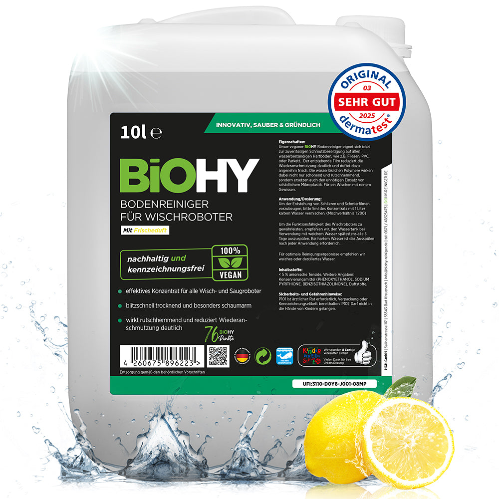 BiOHY floor cleaner for wiping robots, gloss cleaner, floor wiping care, organic concentrate, B2B