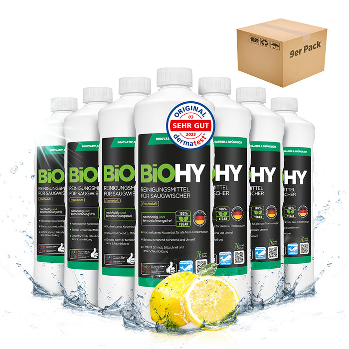 BiOHY cleaning agent for vacuum wipers, cleaners for wet and dry vacuum cleaners, floor care products, organic cleaners