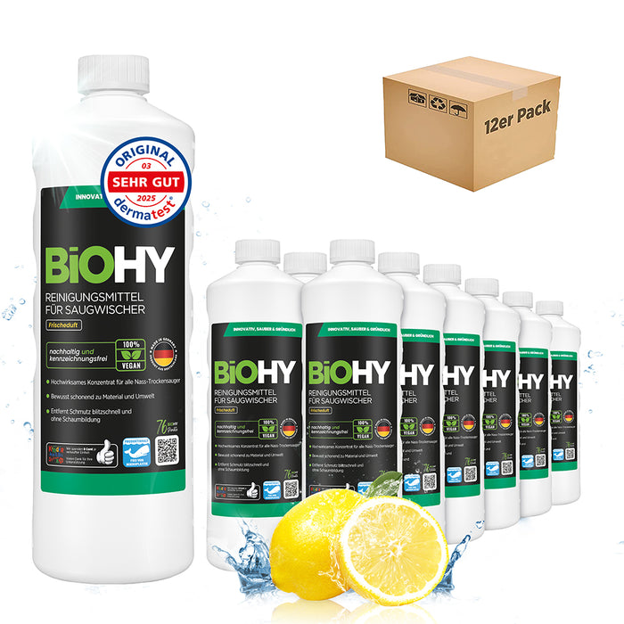 BiOHY cleaning agent for vacuum wipers, cleaners for wet and dry vacuum cleaners, floor care products, organic cleaners