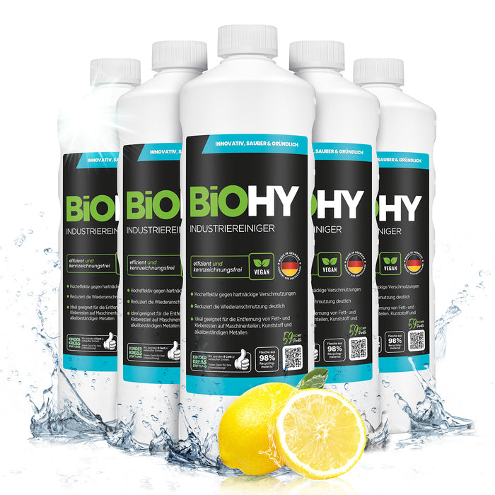 BiOHY Industriereiniger – umweltfreundlich, vegan & Made in Germany (Etikett mit Dosierhinweis)