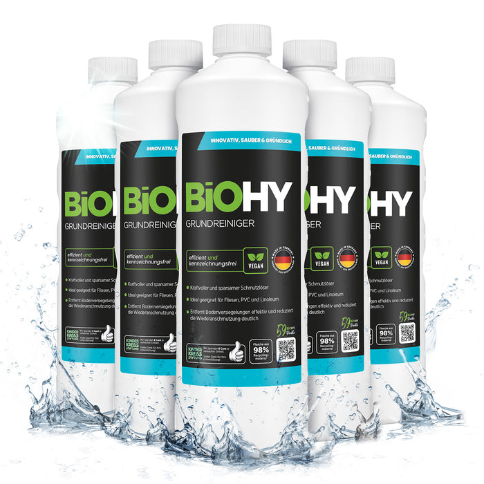 BiOHY Grundreiniger – umweltfreundlich, vegan & Made in Germany (Etikett mit Dosierhinweis)