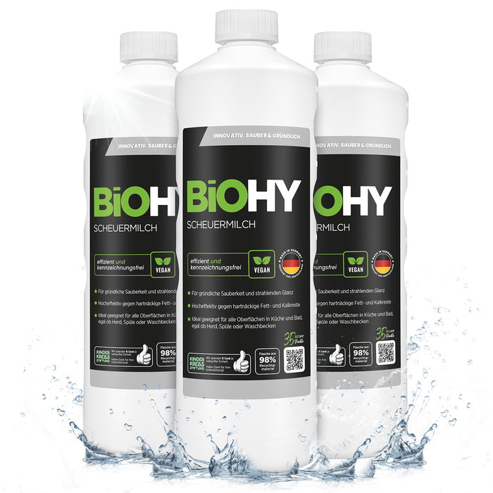 BiOHY Scheuermilch – umweltfreundlich, vegan & Made in Germany (Etikett mit Dosierhinweis)
