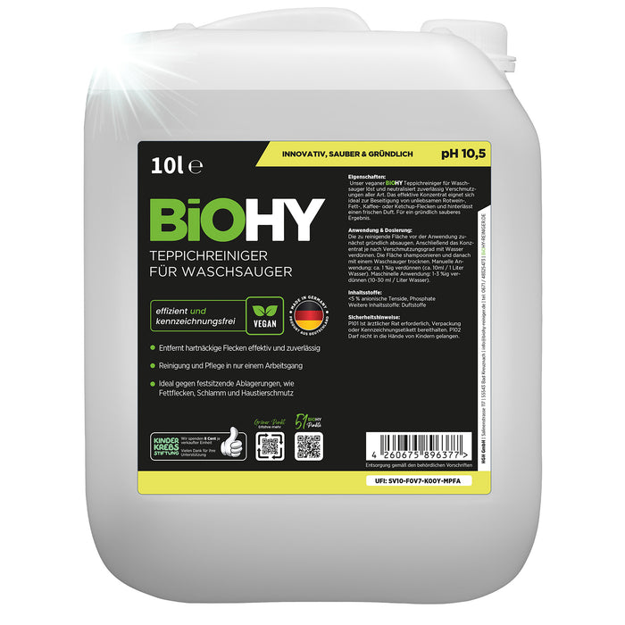 BiOHY Teppichreiniger für Waschsauger 10L (B2B) – für Kärcher Puzzi & Waschsauger, schaumarm (Produktflasche)