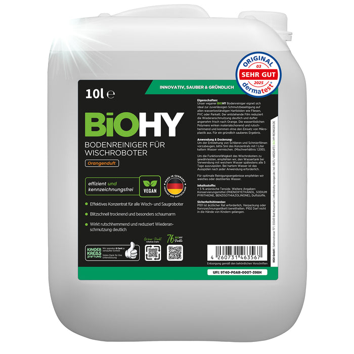 BiOHY floor cleaner for wiping robots, organic cleaner, floor wiping care, non-foaming floor cleaner