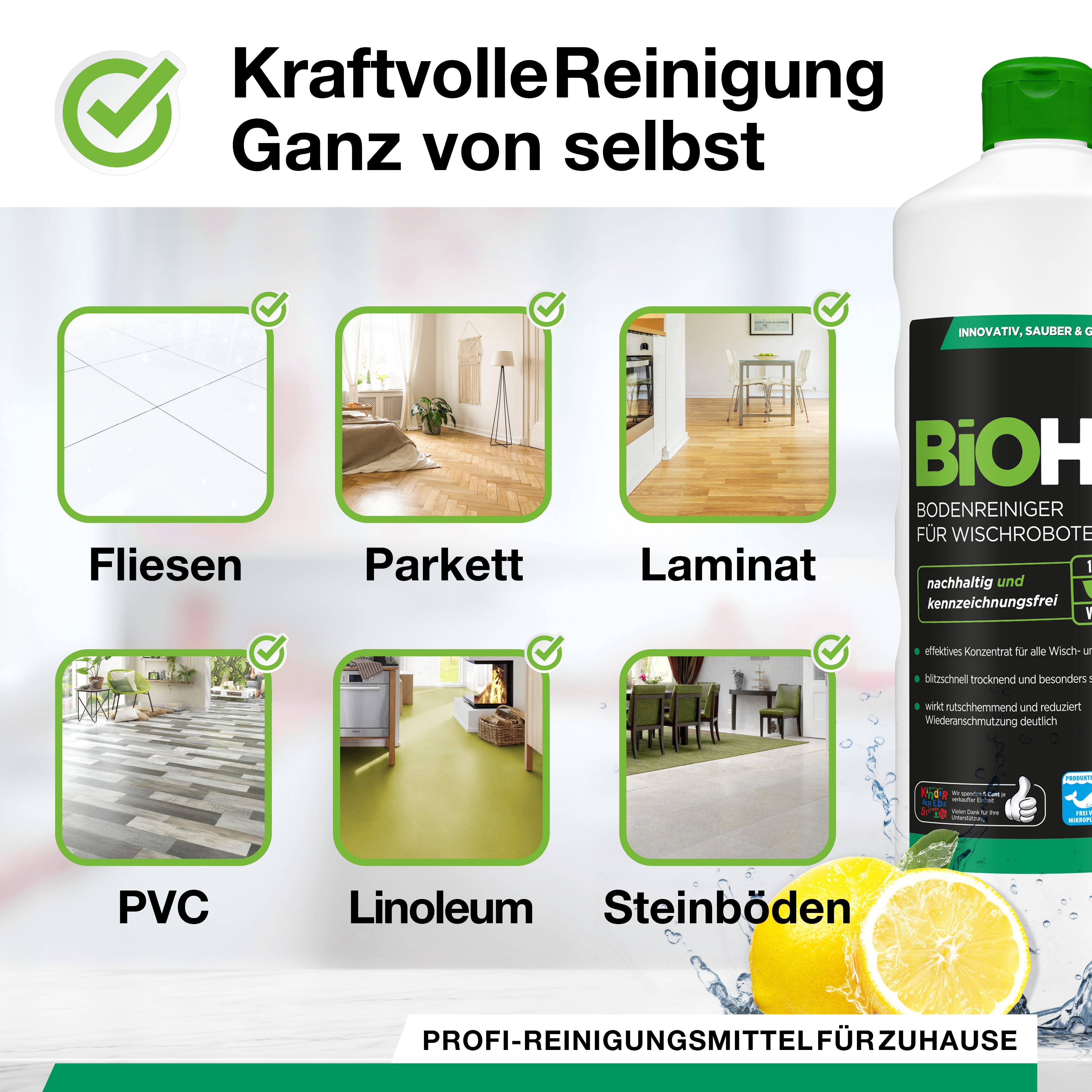 BiOHY floor cleaner for wiping robots, organic cleaner, floor wiping care, non-foaming floor cleaner