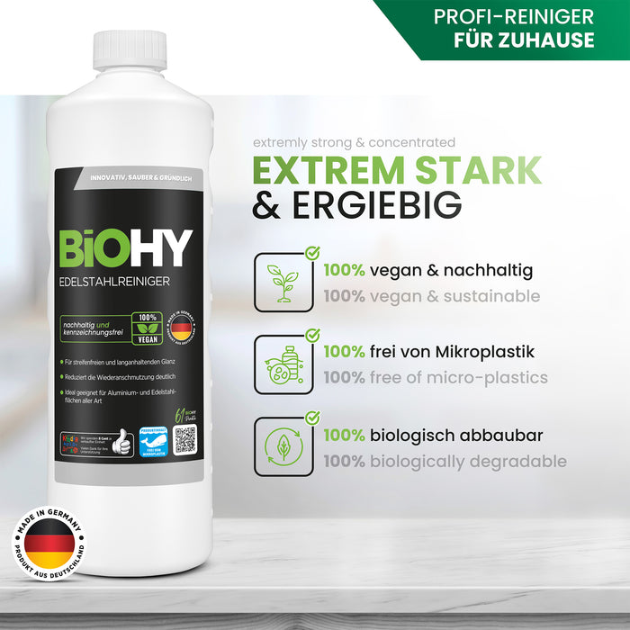 BiOHY stainless steel cleaner, stainless steel cleaner spray, stainless steel care product, stainless steel cleaning agent
