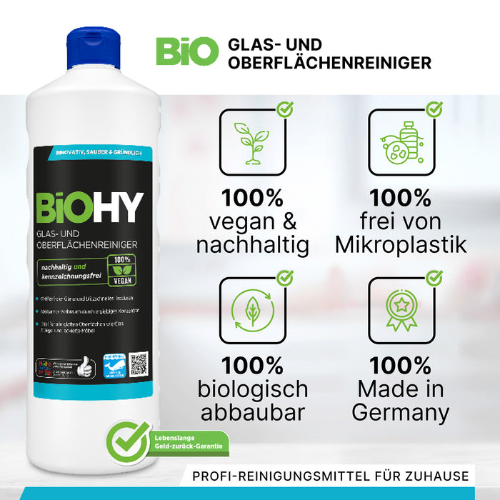 Detergente per vetri e superfici BiOHY, detergente per vetri, detergente per superfici, concentrato organico, B2B