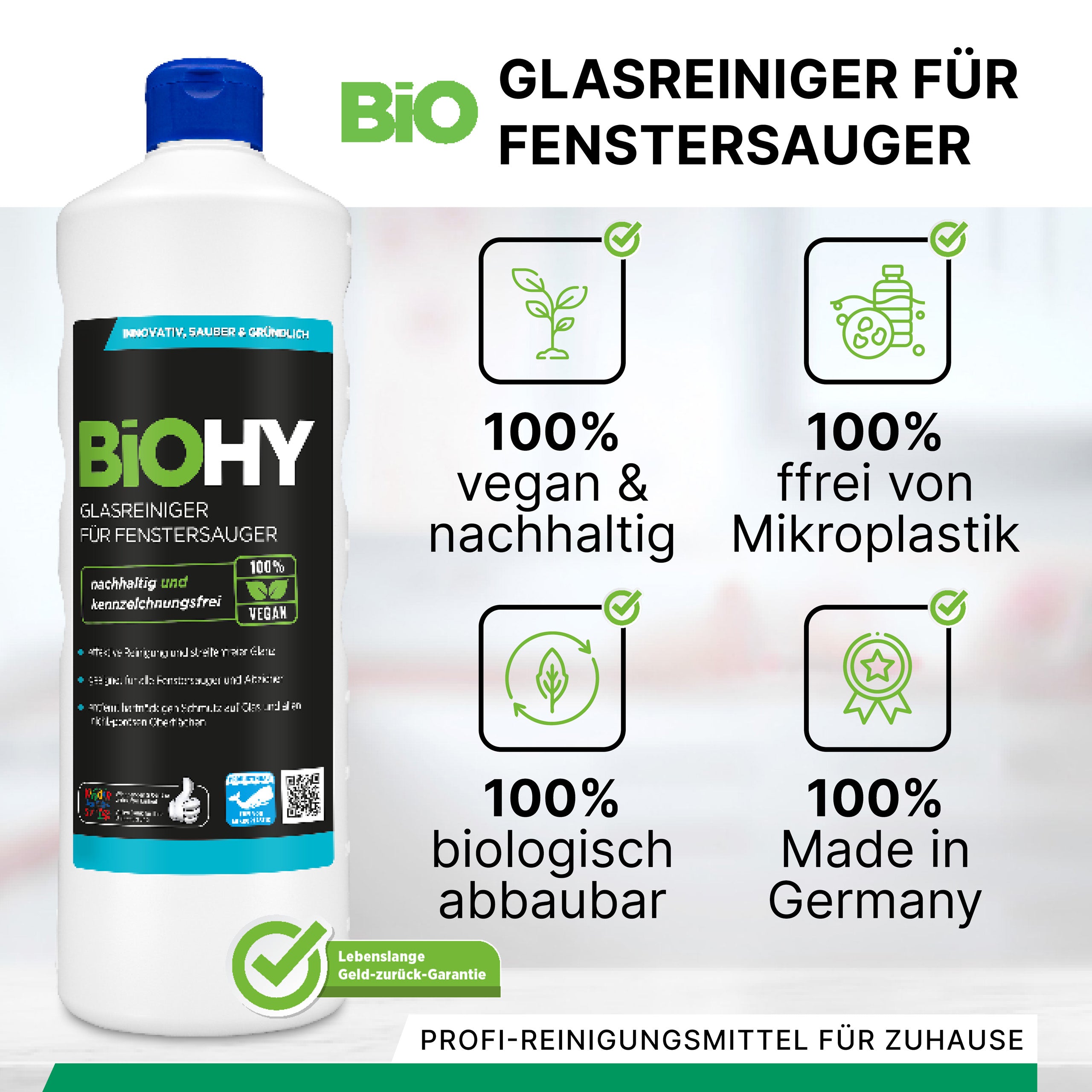 BiOHY glass cleaner for window vacuums, window cleaning agents, glass cleaners, window cleaners