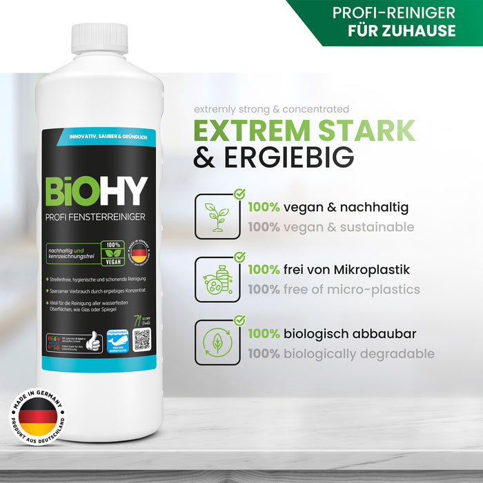 BiOHY professional window cleaner, glass cleaner, window cleaning agent, organic concentrate