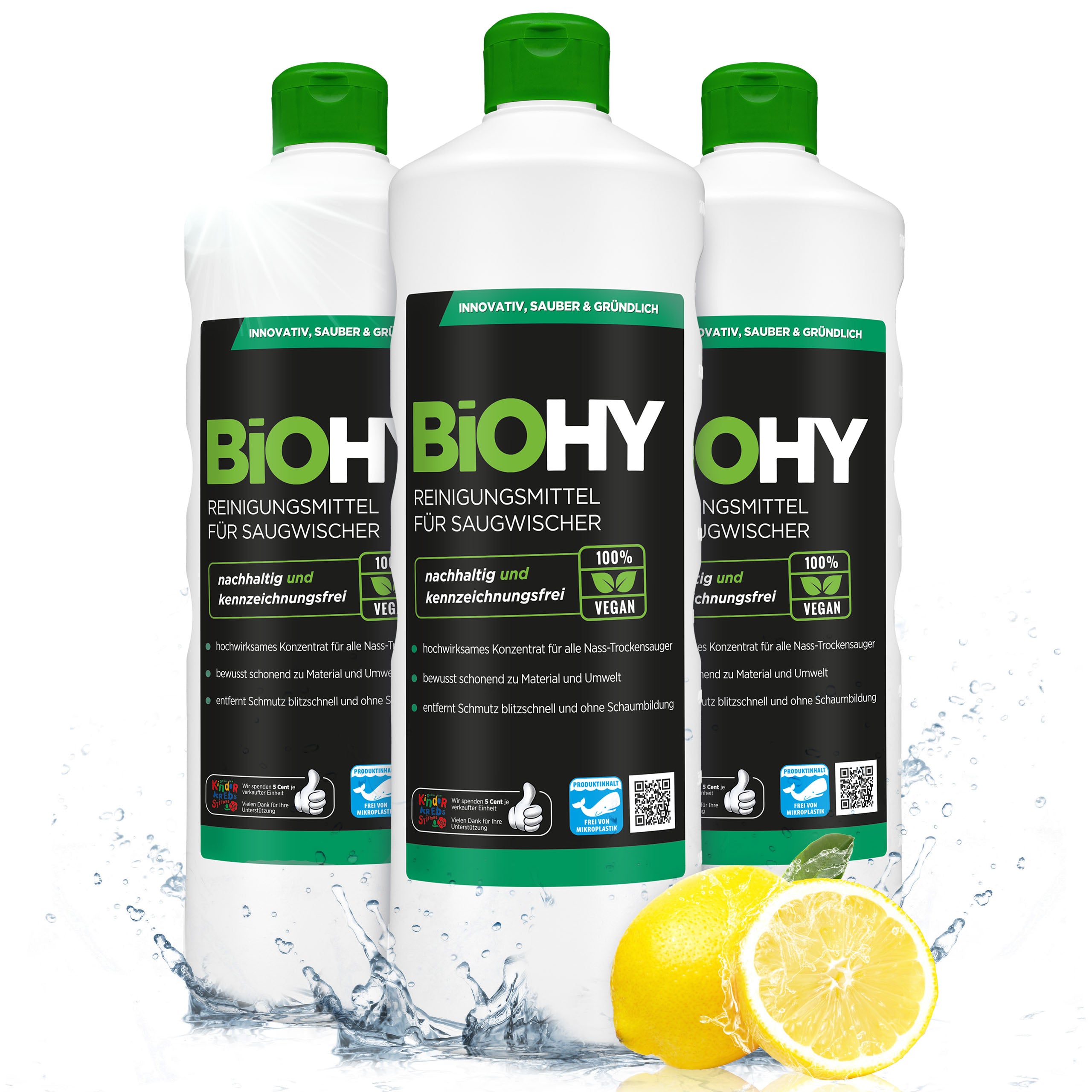 BiOHY cleaning agent for vacuum wipers, cleaners for wet and dry vacuum cleaners, floor care products, organic cleaners