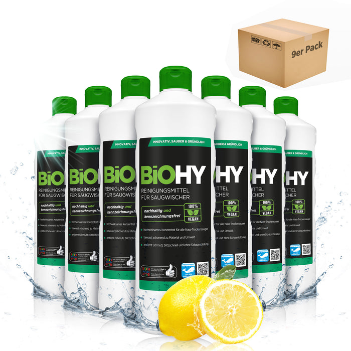 BiOHY cleaning agent for vacuum wipers, cleaners for wet and dry vacuum cleaners, floor care products, organic cleaners