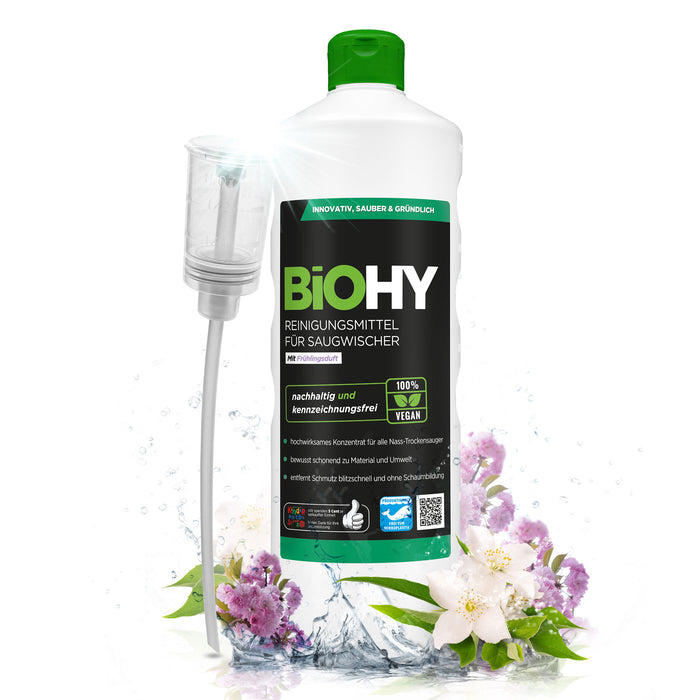 BiOHY cleaning agent for vacuum wipers, cleaners for wet and dry vacuum cleaners, floor care products, organic cleaners