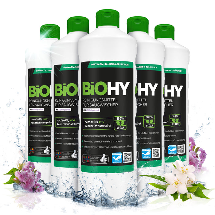 BiOHY cleaning agent for vacuum wipers, cleaners for wet and dry vacuum cleaners, floor care products, organic cleaners