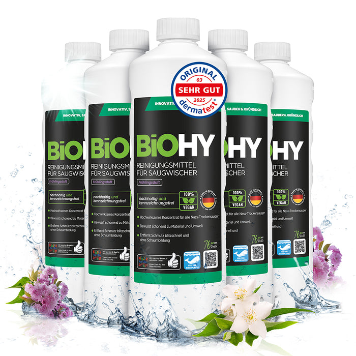 BiOHY cleaning agent for vacuum wipers, cleaners for wet and dry vacuum cleaners, floor care products, organic cleaners