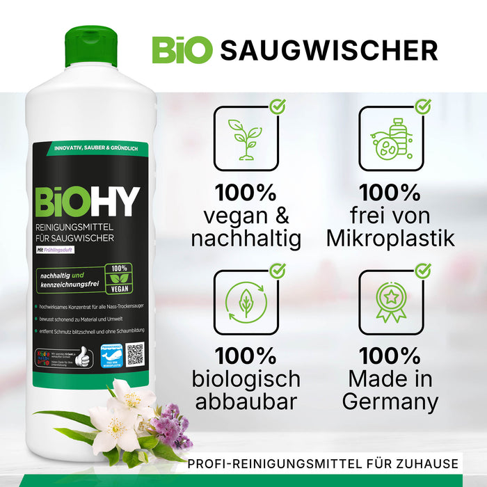 Detergente BiOHY per tergicristalli aspiranti 10 litri, aspirapolvere a umido e a secco, cura dei pavimenti, detergente brillante