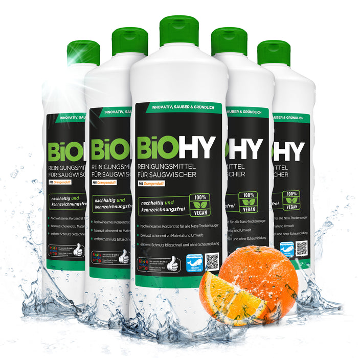 BiOHY cleaning agent for vacuum wipers, cleaners for wet and dry vacuum cleaners, floor care products, organic cleaners