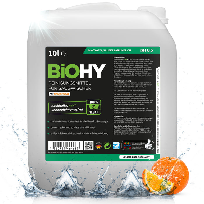 BiOHY cleaning agent for suction wipers 10 liters, wet and dry vacuum cleaners, floor care, shine cleaner