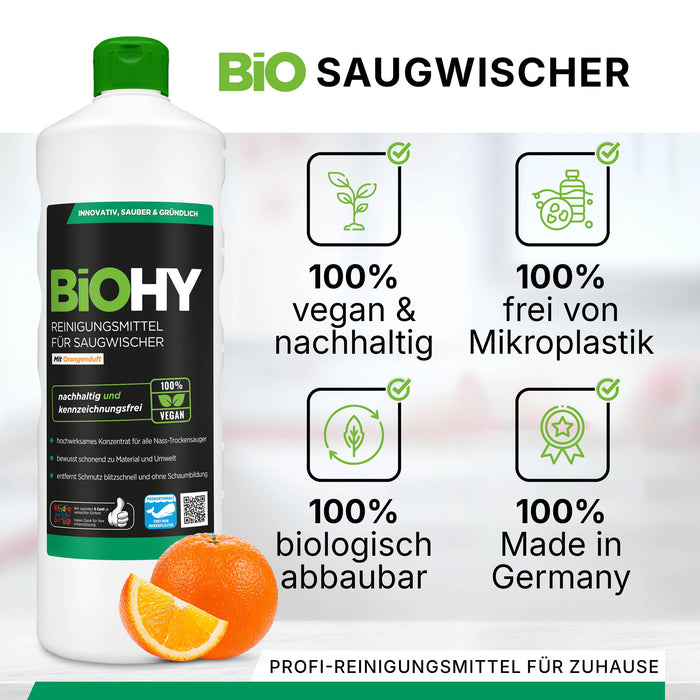 Detergente BiOHY per tergicristalli aspiranti 10 litri, aspirapolvere a umido e a secco, cura dei pavimenti, detergente brillante