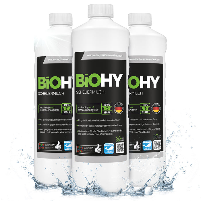 Latte abrasivo BiOHY, agente abrasivo, detergente per cucina e bagno, latte detergente