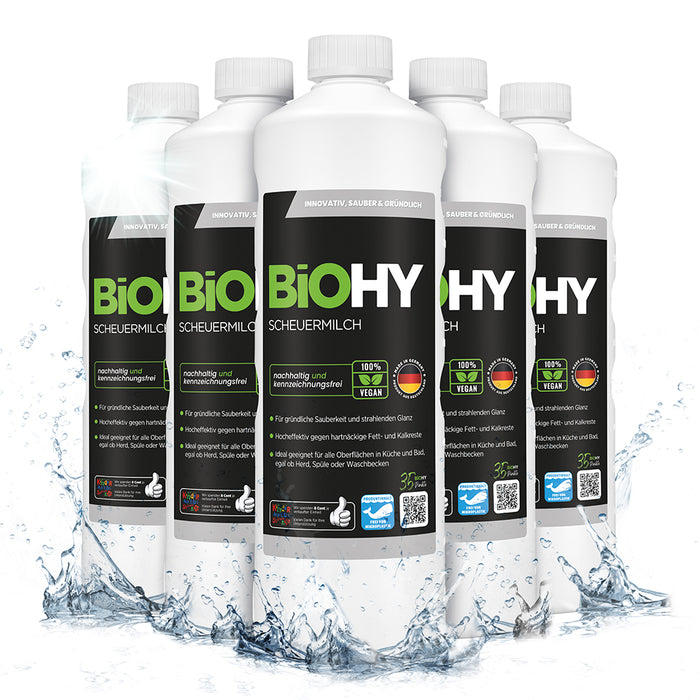 Latte abrasivo BiOHY, agente abrasivo, detergente per cucina e bagno, latte detergente
