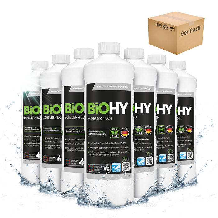 Latte abrasivo BiOHY, agente abrasivo, detergente per cucina e bagno, latte detergente