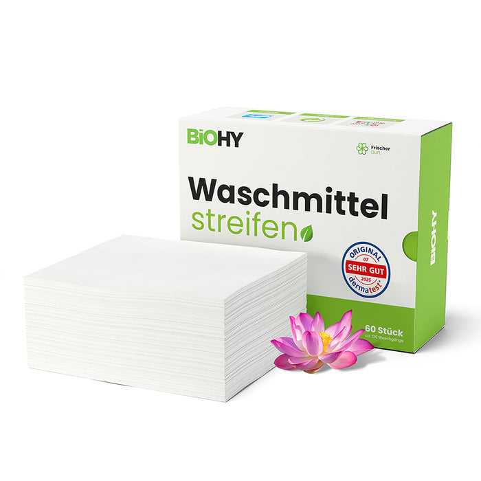 Fogli di detersivo BiOHY, strisce di detersivo, detersivo da viaggio, carta di lavaggio idrosolubile