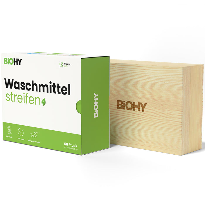 Wooden box for detergent strips
