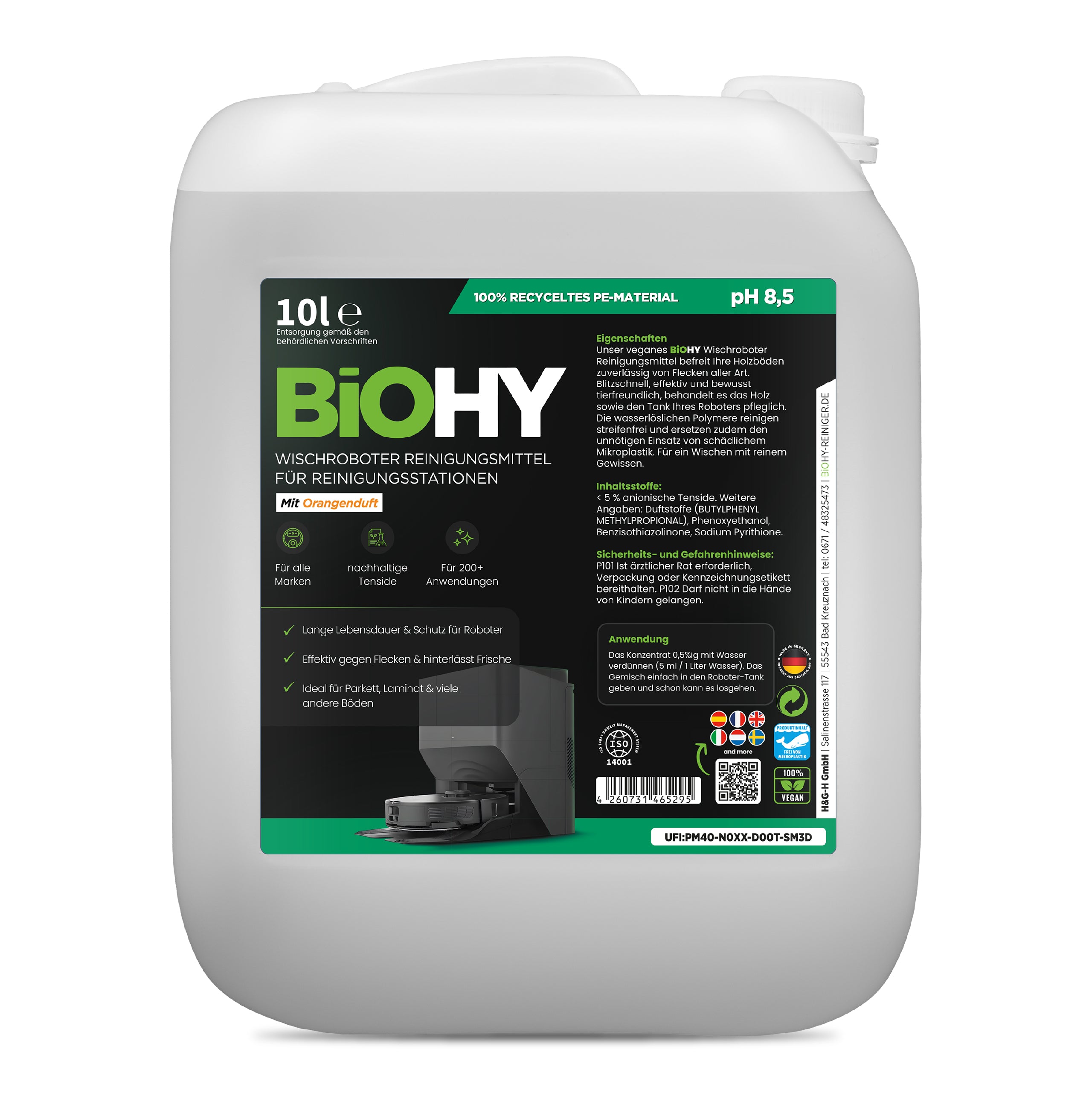 BiOHY Mopping robot cleaning agent for cleaning stations, cleaner for mopping robots, non-mudding floor cleaner, organic concentrate