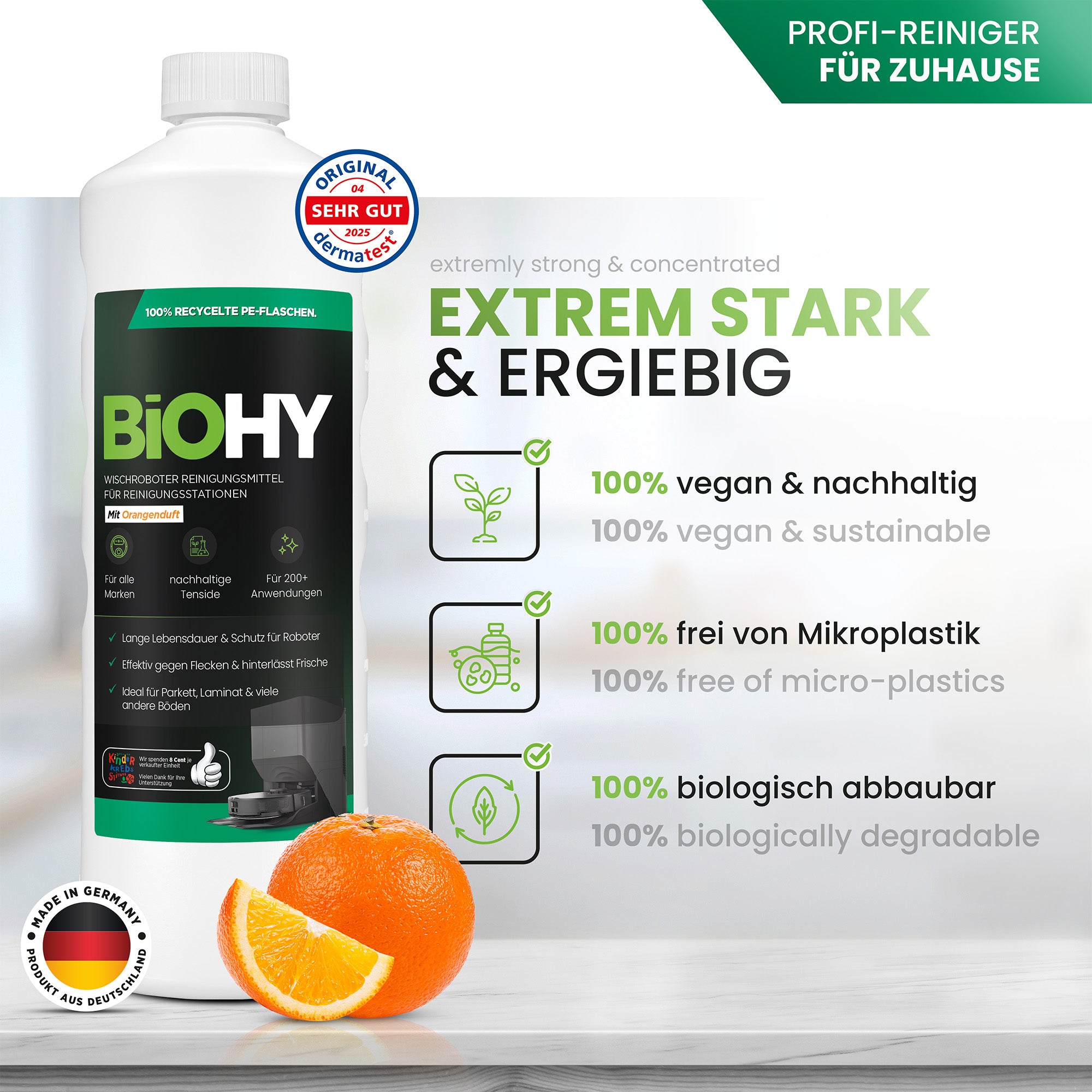 BiOHY Wischroboter Reinigungsmittel für Reinigungsstationen, Reiniger für Wischroboter, Nicht schmäumender Bodenreiniger, Bio-Konzentrat