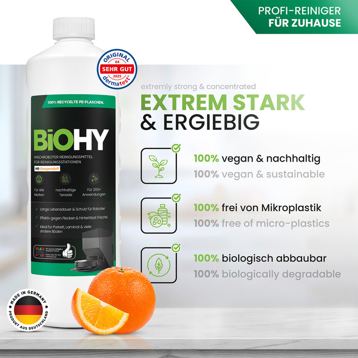BiOHY Wischroboter Reinigungsmittel für Reinigungsstationen, Reiniger für Wischroboter, Nicht schmäumender Bodenreiniger, Bio-Konzentrat