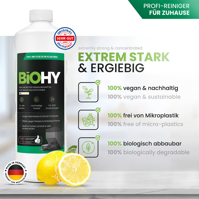 BiOHY Wischroboter Reinigungsmittel für Reinigungsstationen, Reiniger für Wischroboter, Nicht schmäumender Bodenreiniger, Bio-Konzentrat