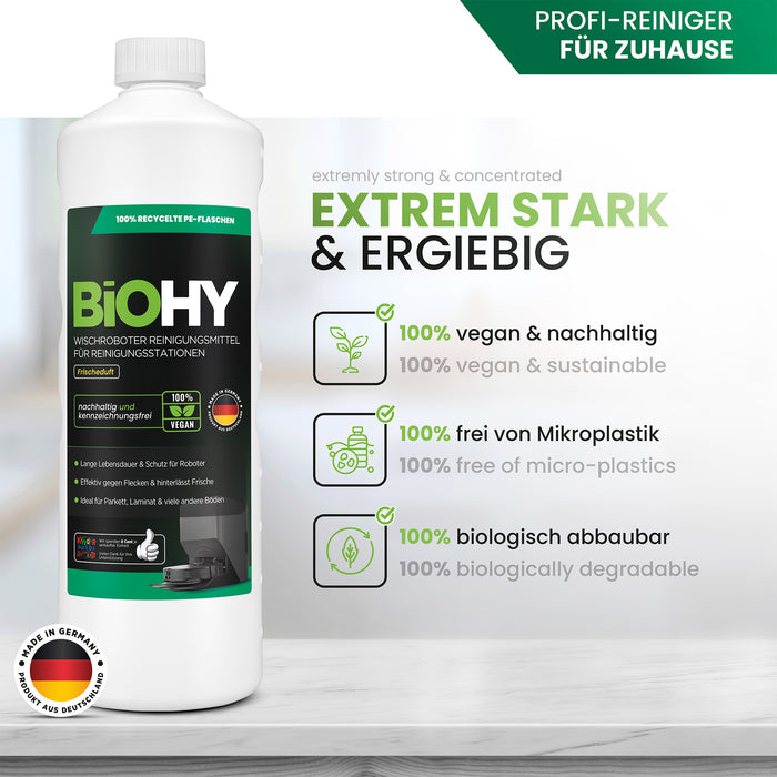 BiOHY Mopping robot cleaning agent for cleaning stations, cleaner for mopping robots, non-mudding floor cleaner, organic concentrate
