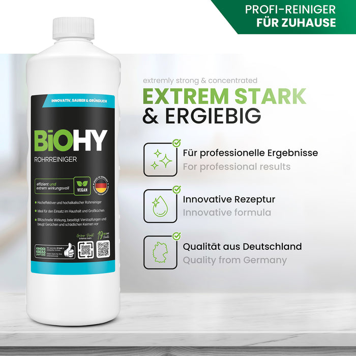 Detergente per tubi BiOHY, detergente per scarichi, agente senza materie prime, concentrato professionale