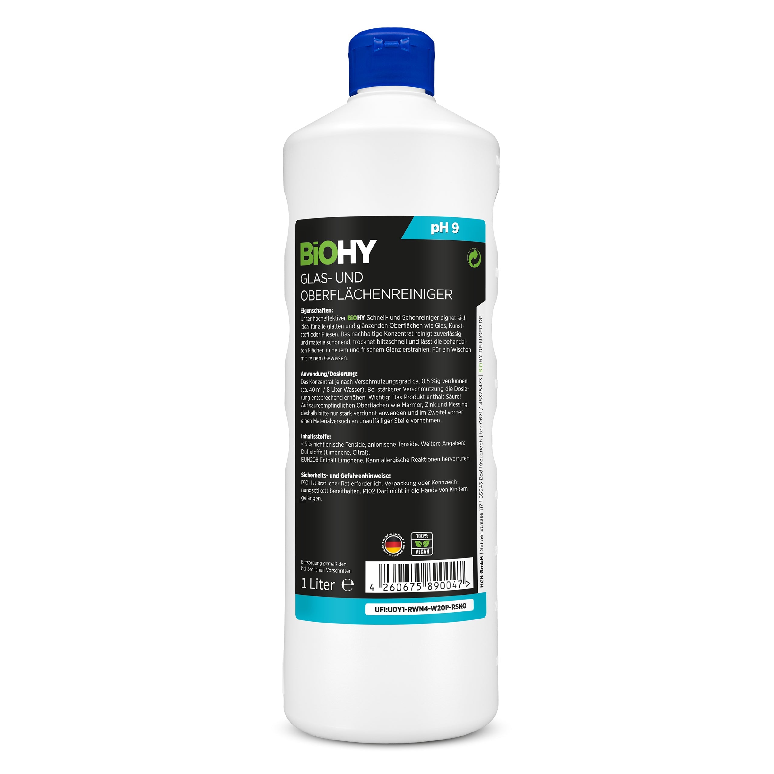 BiOHY glass and surface cleaner, glass cleaner, surface cleaner, window cleaning agent